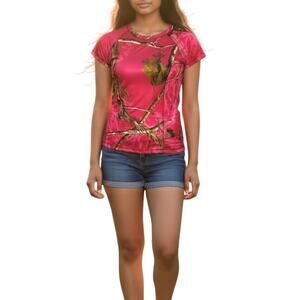 Realtree Hot Pink Camo Fitted Hunting Shirt Size Small Performance Tee